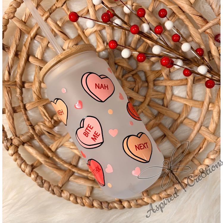 Don't be my Valentine’s 18oz frosted glass Cup and bamboo lid