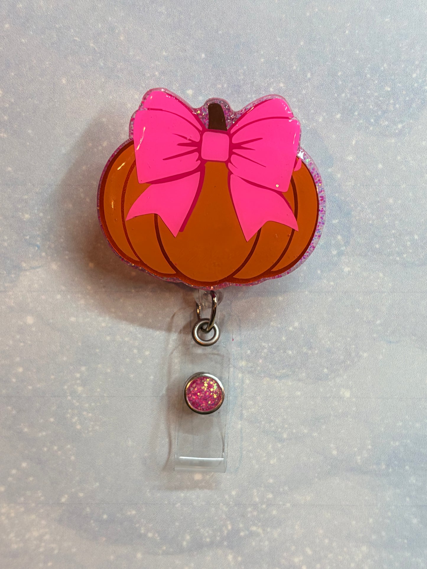 Pumpkin with Big Bow Badge Reel