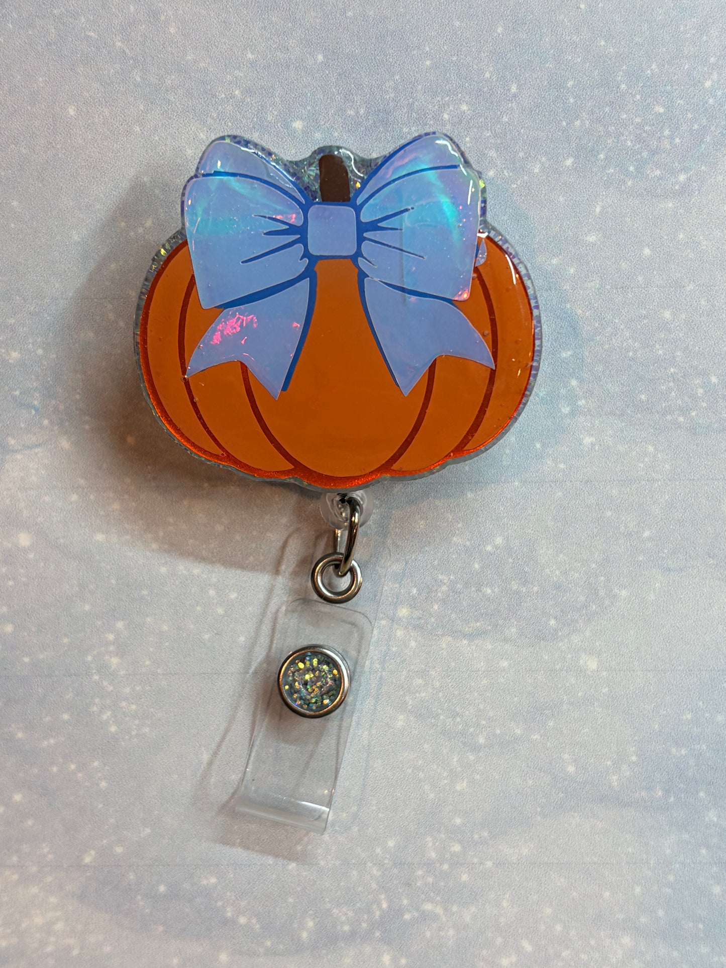 Pumpkin with Big Bow Badge Reel